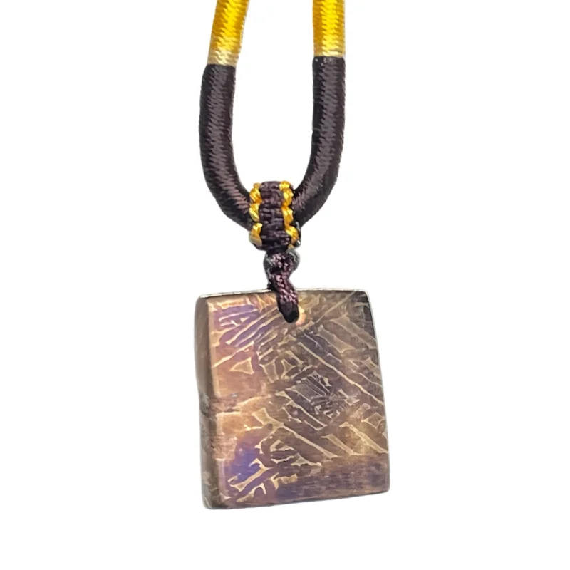Muonionalusta Iron Meteorite Necklace Rectangle Shape High Temperature Color Slice Space Rock Pendant Collectible Gift  -LK326