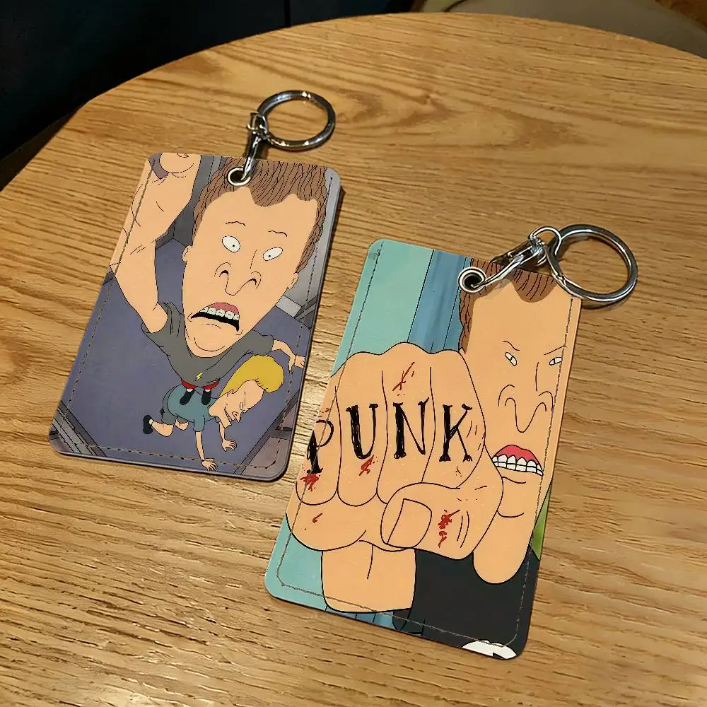 Cartoon B-Beavis and Butt-Head-S Card Holder With Keychain Executive Protection For Bank Credit Subway Bus Case