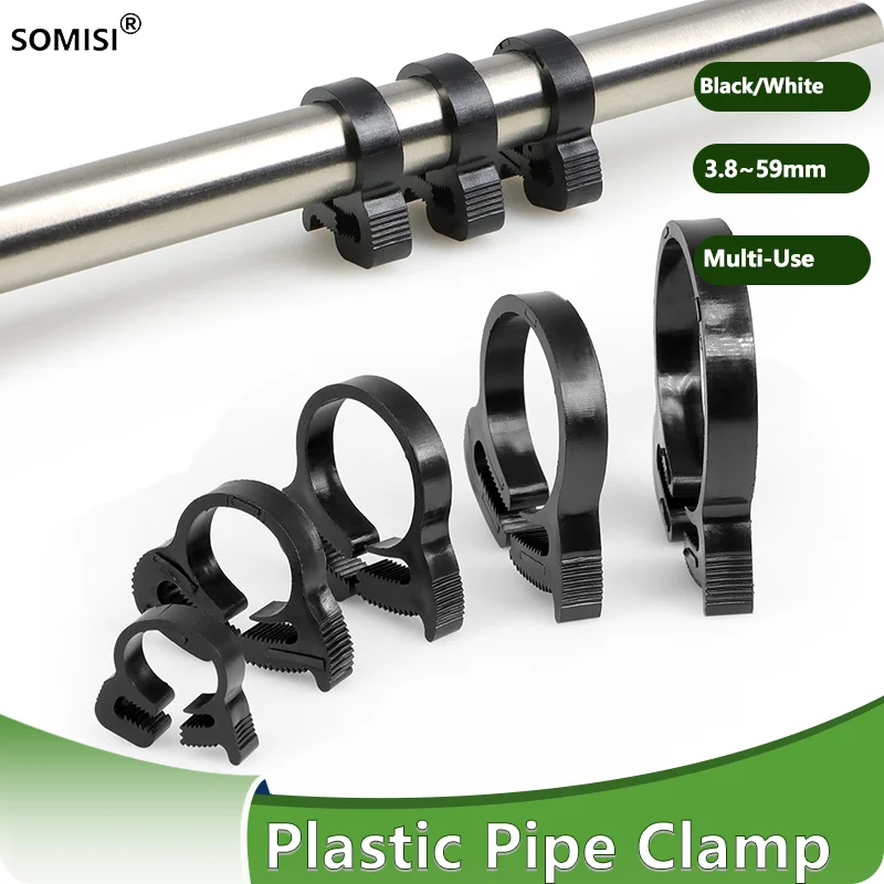 3.8~59mm Hose Clamps Plastic Line Water Pipe Strong Clip Spring Cramps Fuel Air Tube Fitting  Fixed Tool 20P Black/White Clamps