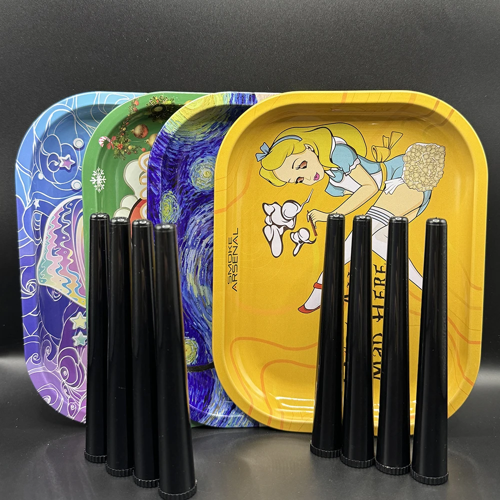 

Rolling Tray 180x125mm TinPlate Manual Crusher Metal Grass Grinder 5cm Smell Proof Storage Tube Tobacco Herbal Set Cigar Tool