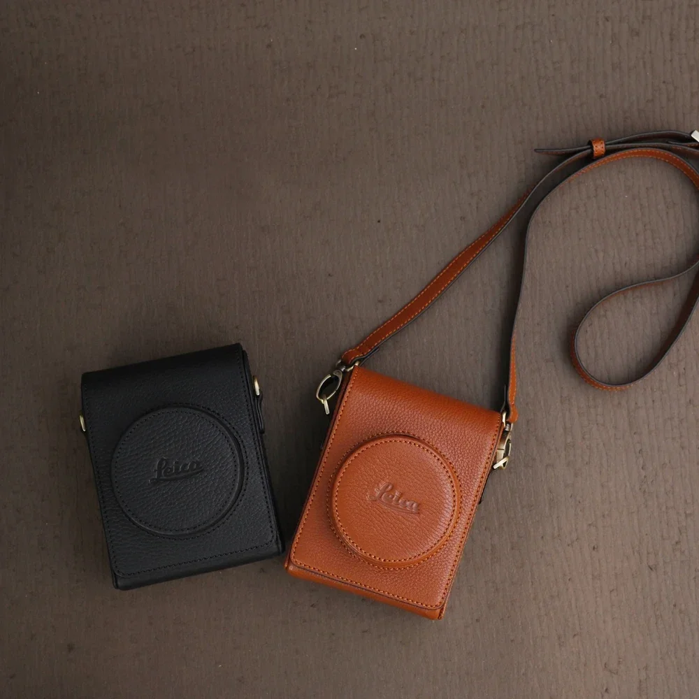 Leica Sofort2用の本革カメラバッグ,完全保護ケース,ショルダーストラップ付きベースグリップ
