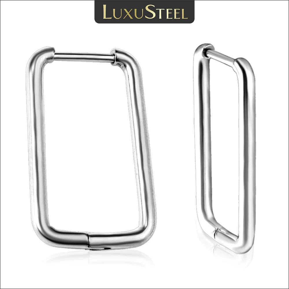 LUXUSTEEL Rectangle U-Shaped Metal Hoop Earrings For Women Men 316L Stainless Steel Waterproof Huggie Cartilage Ear Accessory