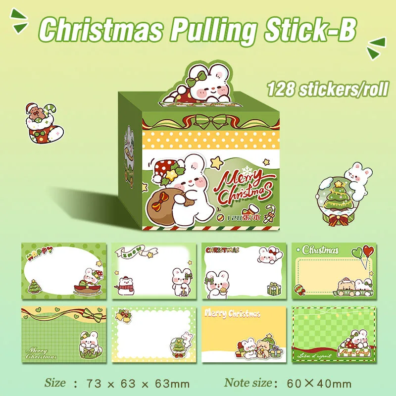 128 Sheets/Box Pull-up Square Memo Pad Christmas Pasted Sticky Note Decoration Message-Leaving Note Stationery Supplies
