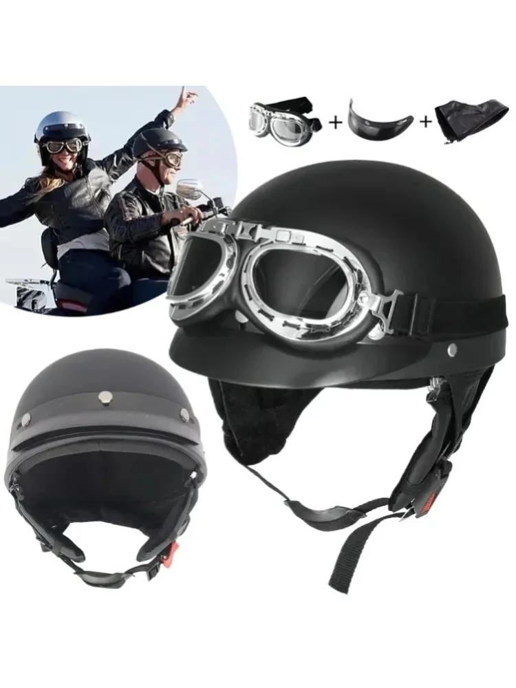 Stylowy, vintage'owy kask motocyklowy w stylu Harley, wykonany ze skóry PU, lekki, amortyzujący wstrząsy, bezpieczny, oddychający, o otwartym wykończeniu, dla motocykli, skuterów elektrycznych, dla — 2