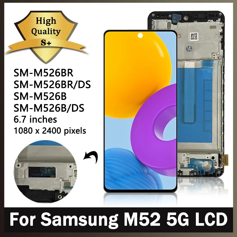 Super AMOLED for Samsung M52 5G M526B M526B/DS Lcd Display Digital Touch Screen M52 5G Display with Frame Replacement