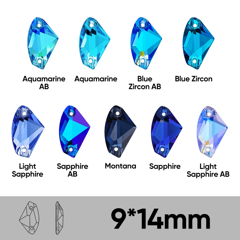 Blaue Serie, mehrförmige Glassteine zum Aufnähen, hochwertige Glitzer-Kristallsteine für Kleidung, Taschen, DIY-Strass-Accessoires
