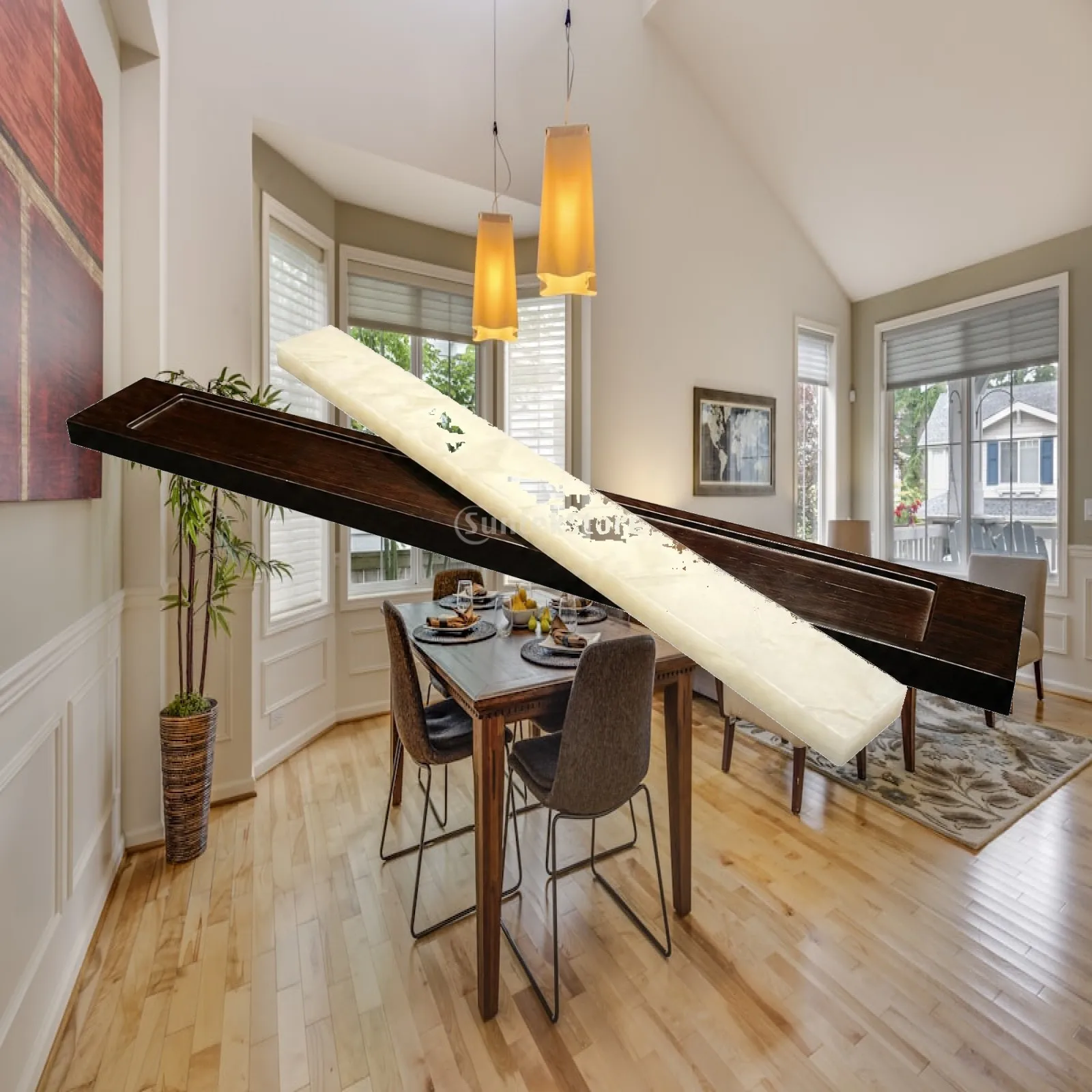 Long Low Profile Sashimi Tray with Artistic Glass Insert Bamboo Base for Restaurant Style Plating