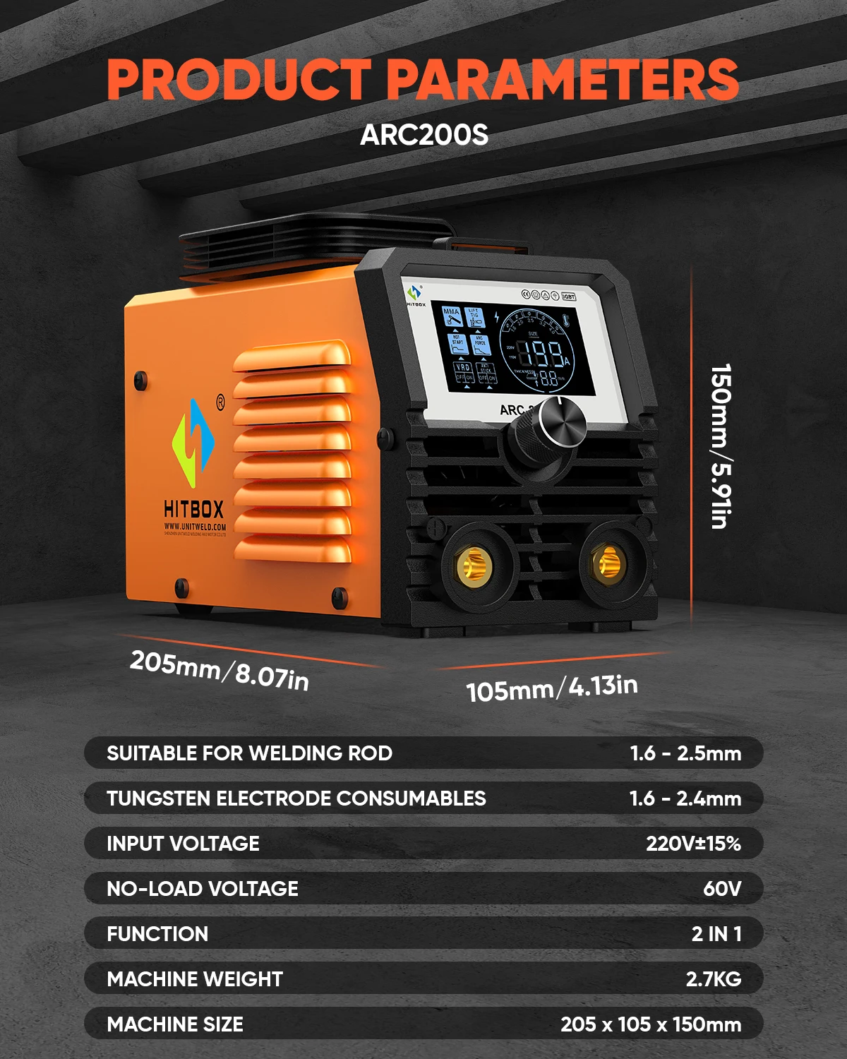 HITBOX MMA/LIFT TIG 2in1 Welding Machine IGBT/ARD/Anti-stick/ARC force Multiful Function Welding Tool 110V Mini Welder ARC200S