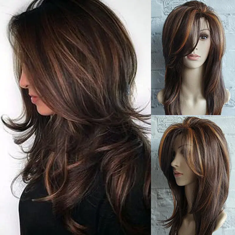 

Women Elegant Synthetic Wavy Long Wigs Smooth Natural Golden Brown Hair