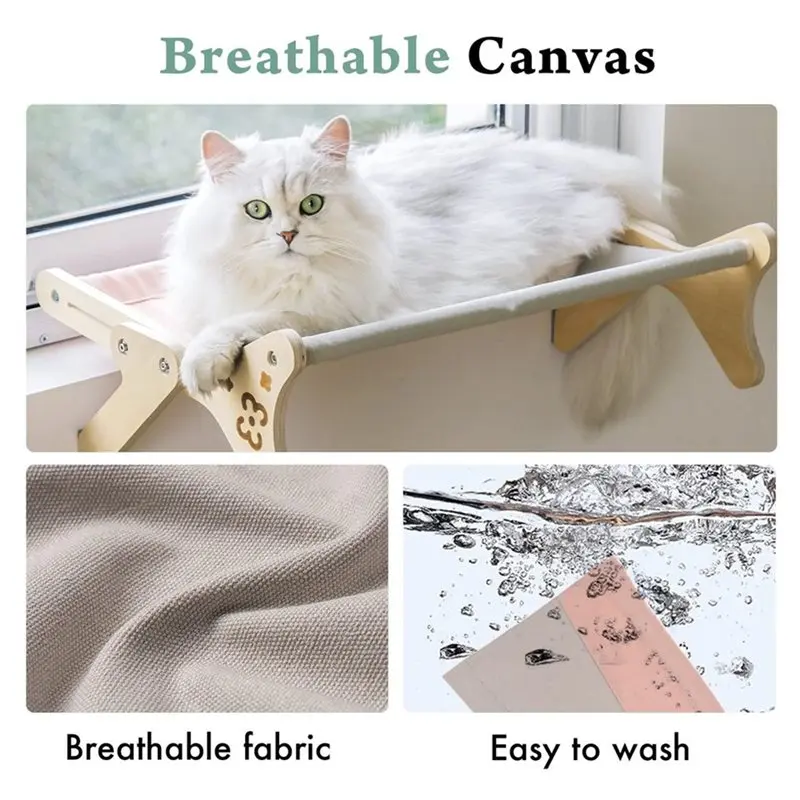 M12K-Sturdy Adjustable Cat Window Perch Hammock 40 Lbs Capacity Sunbathing Bed For Indoor Cats Washable In Pink C
