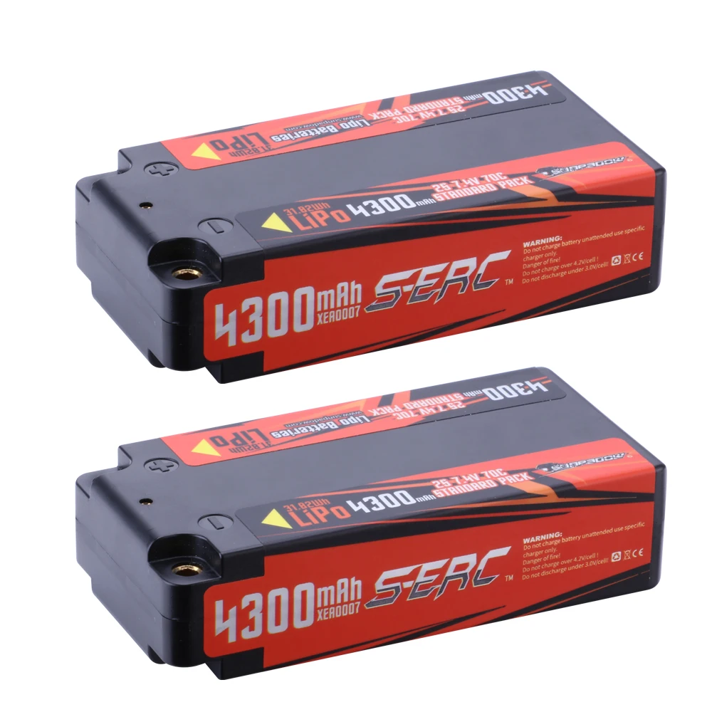 Sunpadow 2S 4300mAh Lipo Battery 7.4V 70C Shorty Hard Case with 4mm Bullet for RC 1/8 1/10 Scale Car Truck Vehicle Tank Buggy