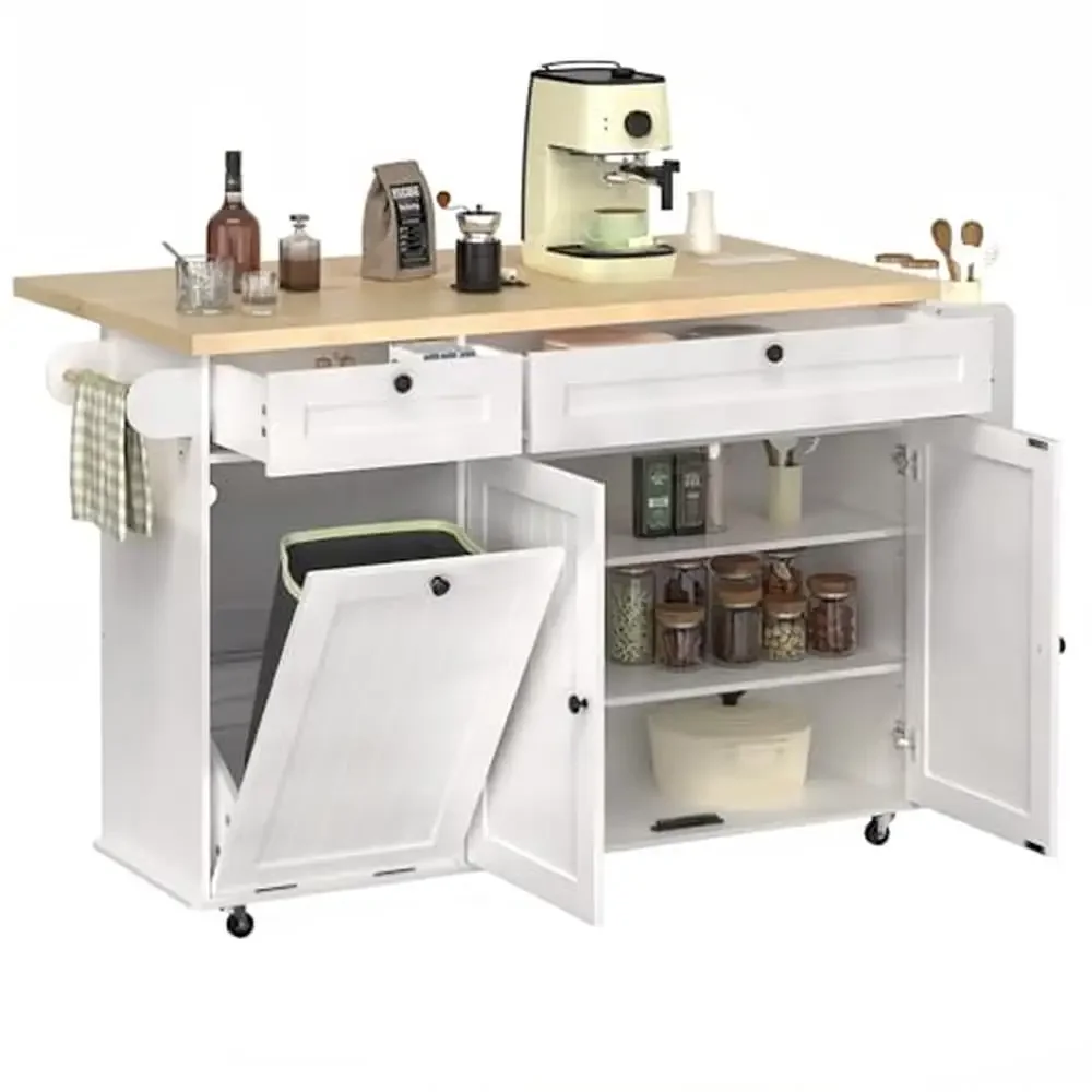 Kitchen Island with Drop Leaf Spice Rack Towel Rack Knife Holder 1500W Power Outlet 60