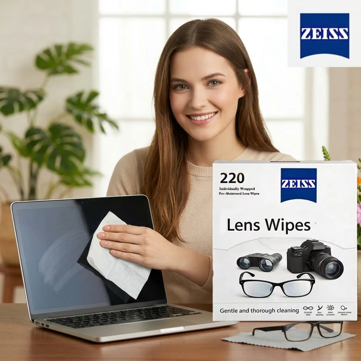 ZEISS  Lens Wipes, Pre Moistened Streak-Free Cleaner for Eyeglasses, Camera Lenses & Screens, Individually Wrapped