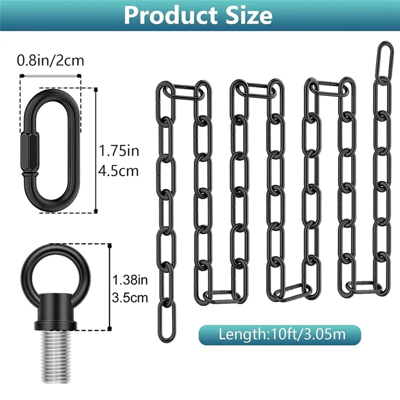 10 Feet Industrial Black Light Fixture Chain, Adjustable Extension Chain With Connection Locks For Light Fixture-Y47A