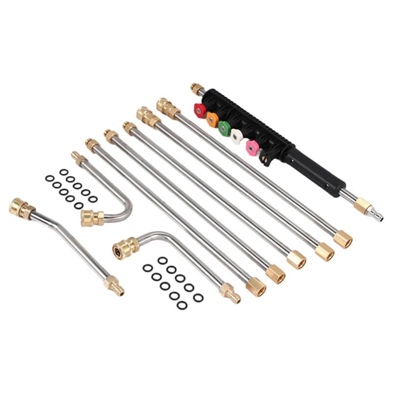 

Pressure Washer Extension Wand Set - Upgrade Power Washer Lance With Spray Nozzle Tips,Curved Rod, 1/4 Inch Quick Connect, Repla