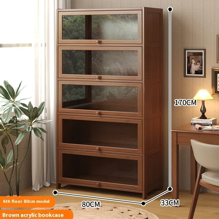 ！@Floorstanding Portable Bookcase Storage Shelf Integrated Cabinet Home Use Solid Wood Doors Dustproof Display Cabinet Workshop