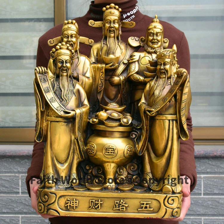 

47CM large Huge- Efficacious Talisman home Protection Money Drawing Martial god of wealth WU LU CAI SHEN FENG SHUI brass statue