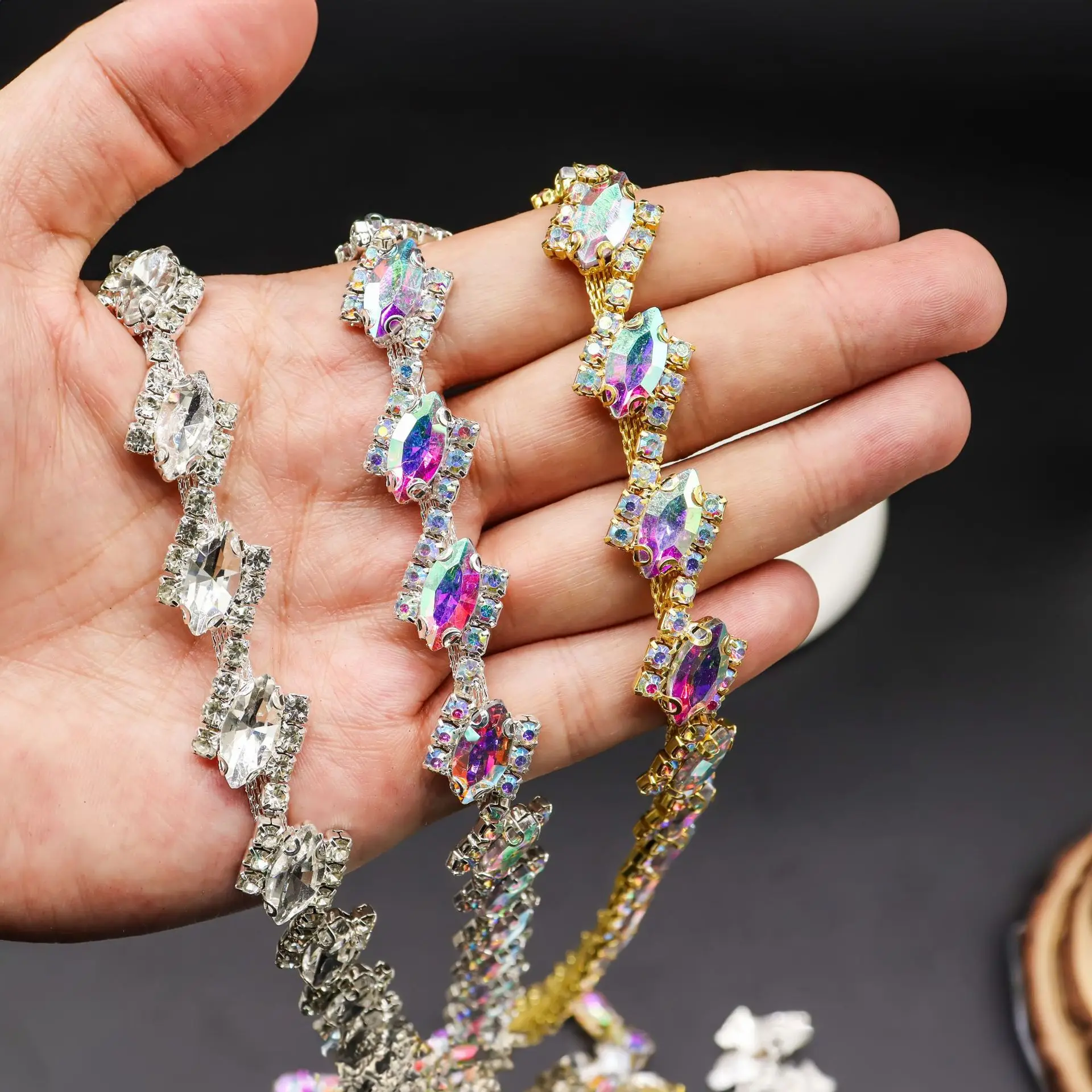 

Rhinestone Claw Welded Chain for DIY Wedding Dress Jewelry Trimming Decor Accessories