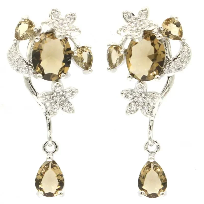 6.5 جرام مخصص 925 الصلبة الفضة الاسترليني أقراط ملونة البنفسجي تنزانيت التورمالين سموكي الزبرجد سيترين تنزانيت تشيكوسلوفاكيا