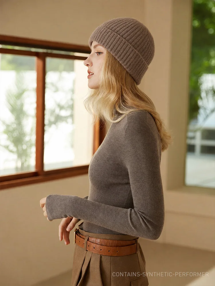 LOFTY BEANIE Luxury Fine Alpaca Cashmere Lofty Beanie Undyed Brioche Rib Cuffed Watch Cap Soft Warm Winter Knit Hat Unisex White