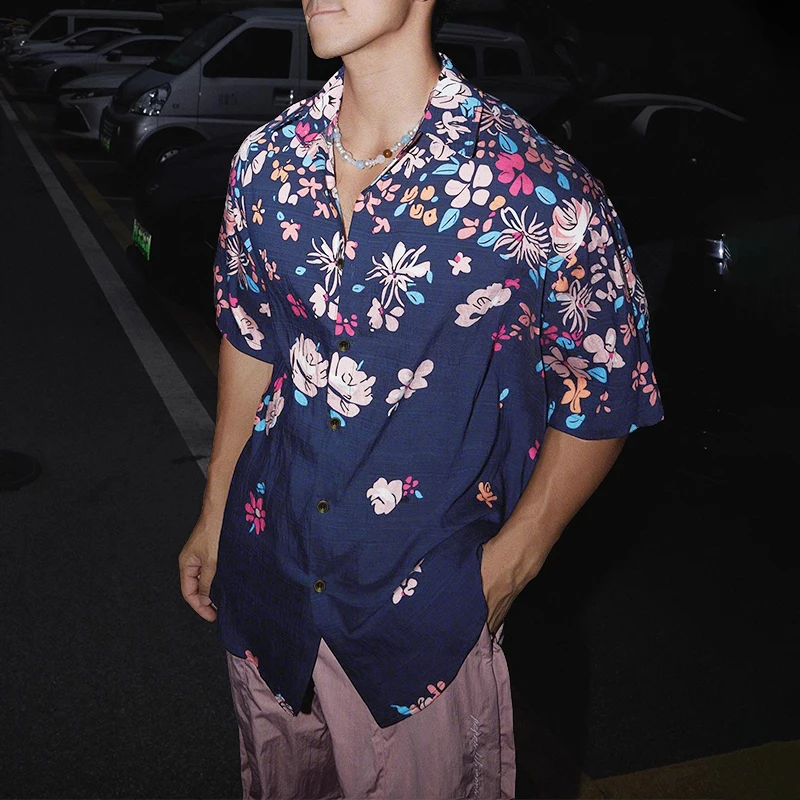 INCERUN الرجال قميص الأزهار الطباعة التلبيب قصيرة الأكمام زر الرجال الملابس الصيف عطلة الشارع الشهير عادية قمصان هاواي الرجال