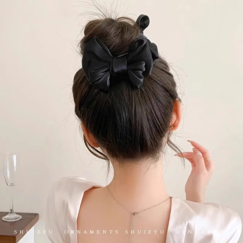 Elegant Solid Chiffon Bow Bun Ponytail Hair Clips For Women Girls Sweet Hair Ornament Hairpin Barrettes Fashion Hair Accessories
