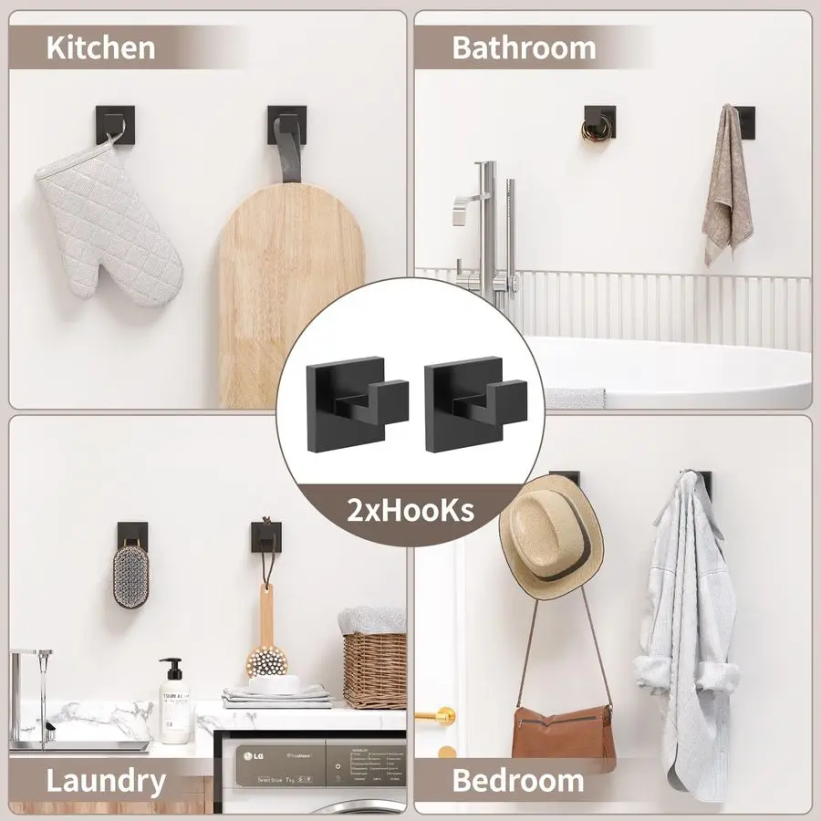 

Inch SUS304 Stainless Steel Bathroom Hardware Set 10Piece WallMounted Towel Bar, Holder amp Racks Matte Black