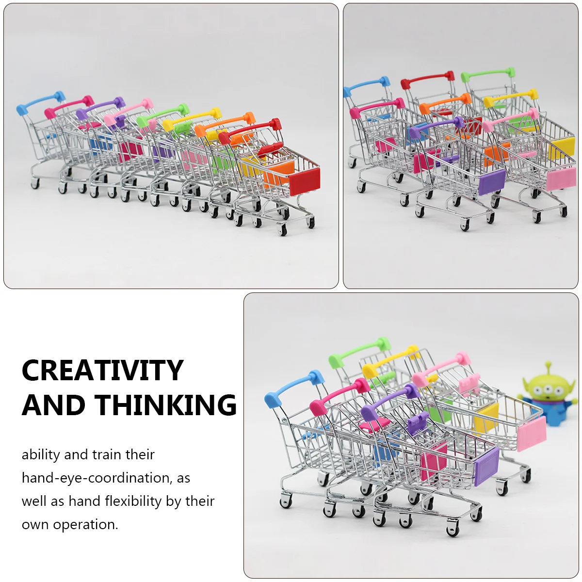 1pc Mini Shopping Cart Children Pretend Play Toy Iron Makeup Storage Grocery Cart Trolley with Electroplating (Random Color)