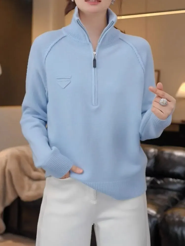 

Chic f-Length Zipper Camere Knitwear Casual Long-Sve Crew Ne Sweater Soft Thermal Commuting Commute New Sle Women...
