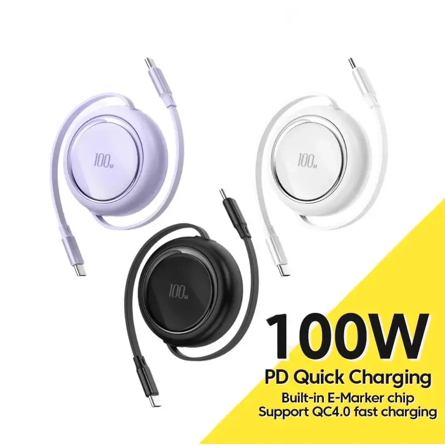 PD100W Type C to USB C Retractable Data Cable For iPhone 16 15 14 13 Plus Pro Max For MacBook Samsung Switch PD Fast Charge Cor
