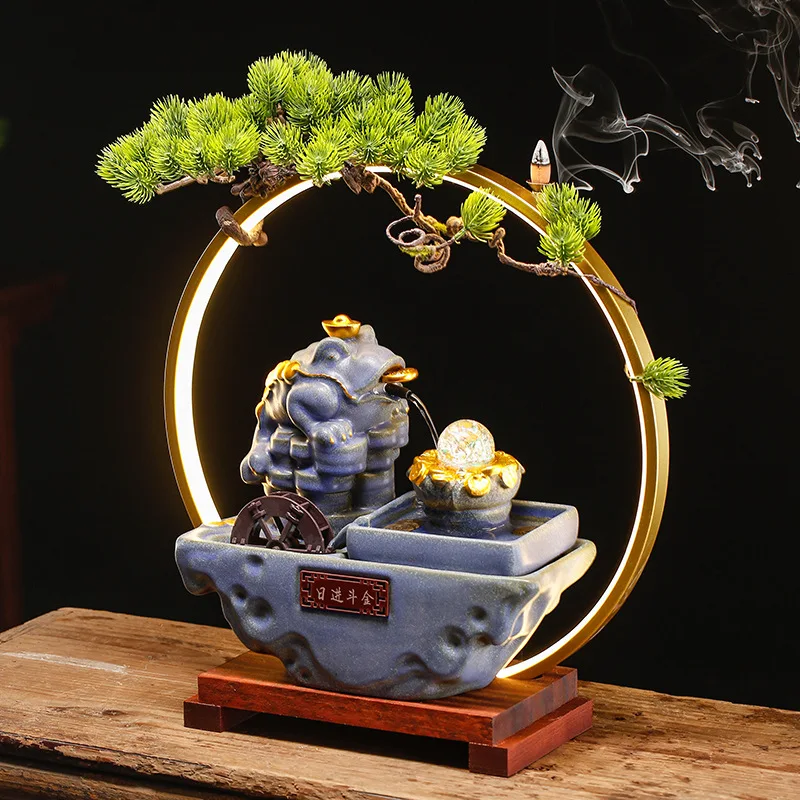 Creative Zhaocai Jintoad Circulating Water Ceramic Decoration Crystal Ball Luminous Home Living Room Office Desktop Gift  Zen