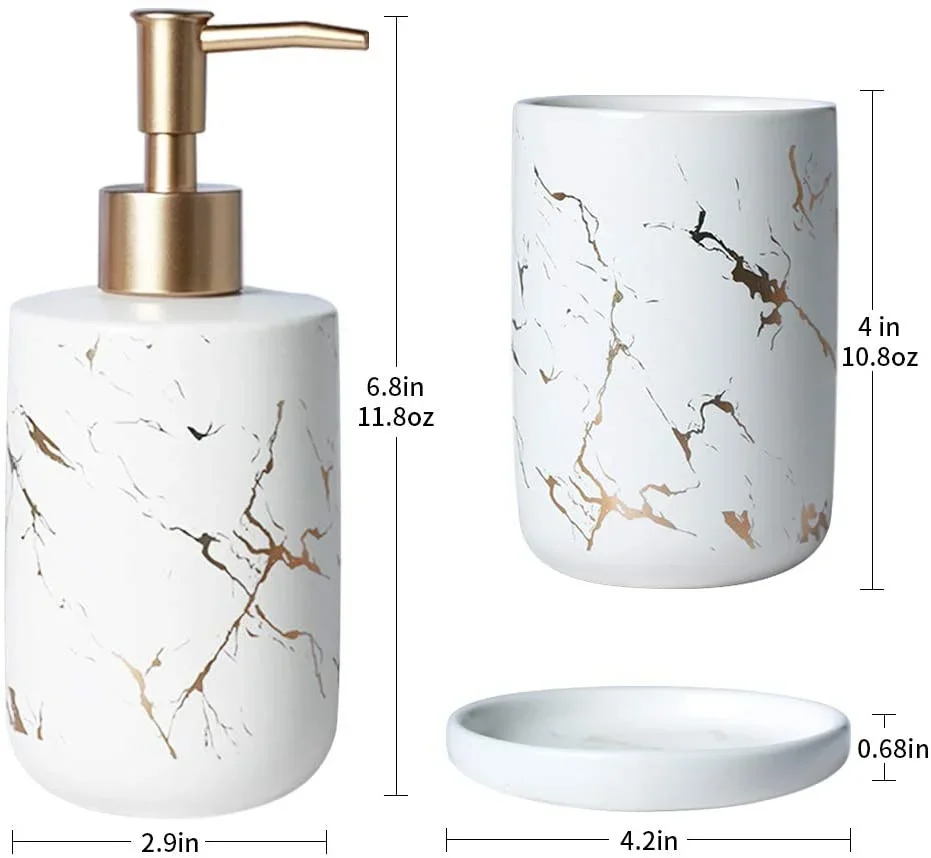 Bathroom Accessories Set Black Gold Marble With Toothbrush Holder Lotion Dispenser Soap Dish Tumbler Home Organizer - view 3
