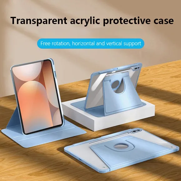 

360 Rotation Clear Acrylic Hard Case For Samsung Galaxy Tab S11 Ultra 14.6 inch 2025 S10 Ultra S9 Ultra 14.6 2024 With Pen Slot
