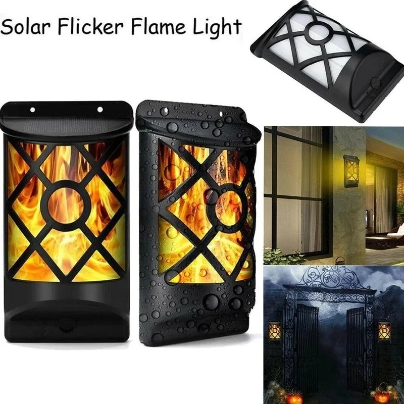 Outdoor Decor Lamp Solar Lamp Solar Wall Lights IP65 66 Flicker Flame Led Solar Night Lights Torch White Light Waterproof