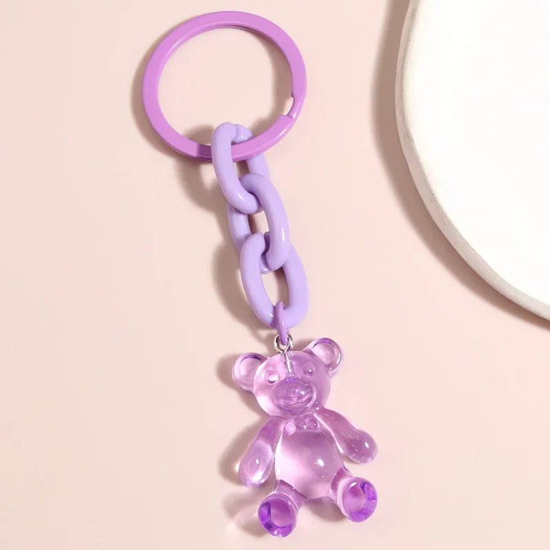 Acrylic Plastic Link Chain Keychain Colorful Handmade Bear Key Ring Friendship Gifts For Women Girls Handbag Accessorie Jewelry