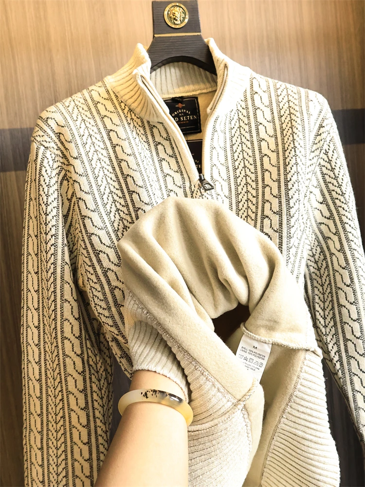 

High-End Knitted Sweater Men's Fce Lined Thiened f Zipper Floral Embroidery Retro Sle Casual Faion Urban Sle