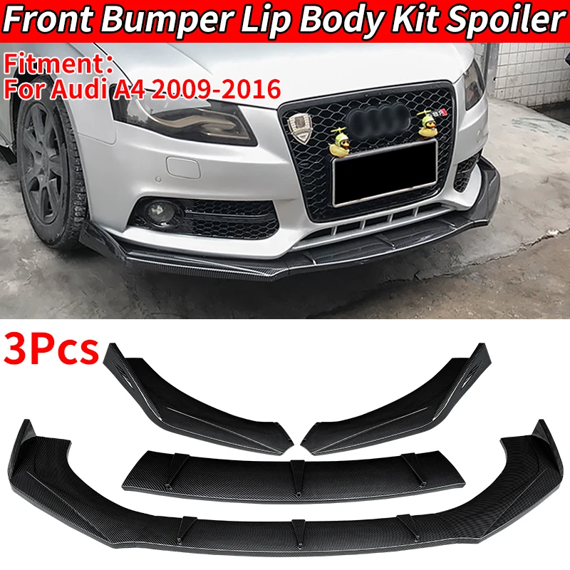 For Audi A4 2009-2016 Car Front Bumper Splitter Lip Body Kit Spoiler Diffuser Protector Carbon Fiber Auto Exterior Accessories