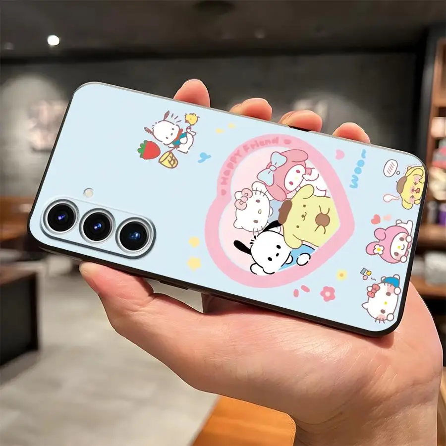 เคสสำหรับ Samsung Galaxy S23 Ultra S20 S21 FE S24 Plus S25 Edge สีดำ เคสนิ่มลายซานริโอสีชมพูน่ารัก