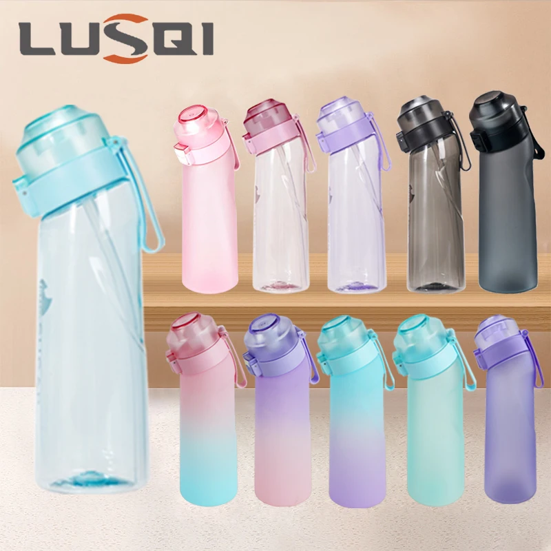 LUSQI 650ML Air Flavored Water Bottle With 9 Flavor Pods Sports Fashion Straw For Outdoor Sports Activities