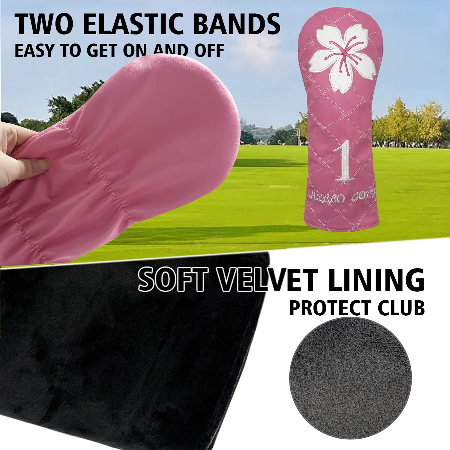 Golf Club Head Covers PU Leather Soft And Durable Protector Cover For Driver Fairway Hybrid  Cover Embroidery Sakura Pattern image 3