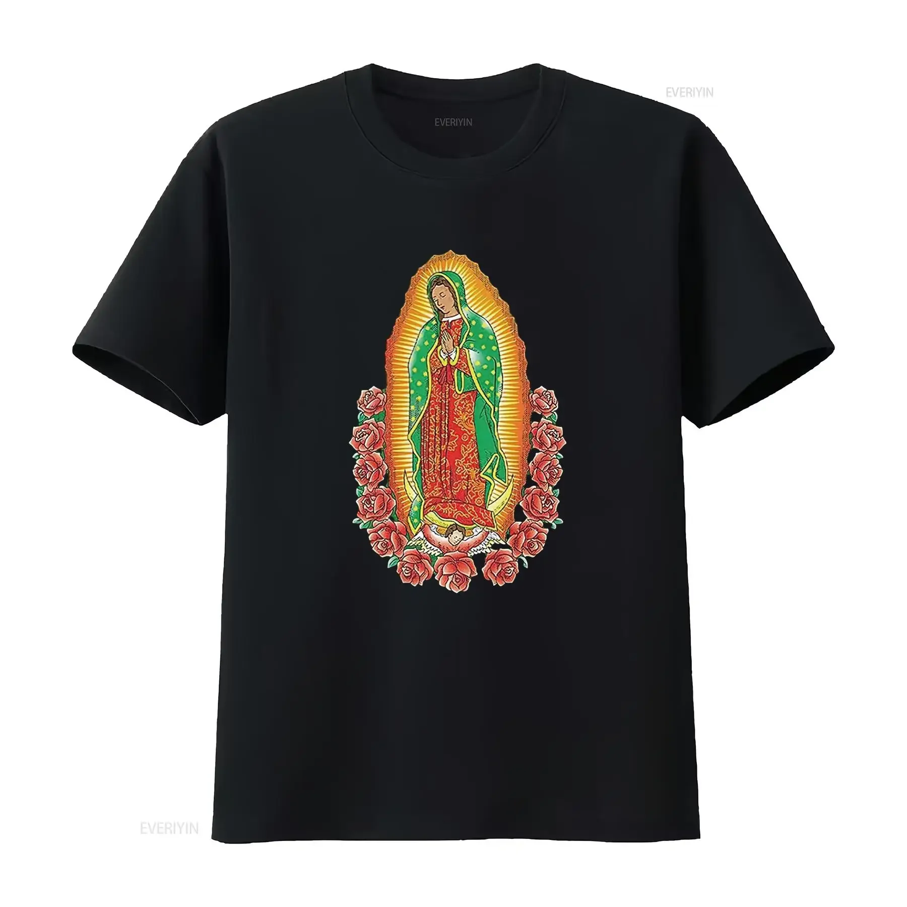 

Женская футболка Богоматери Гваделупской Девы Марии, черная, 2XL, винтажная, стильная, с рисунком, дышащая, унисекс, универсальная