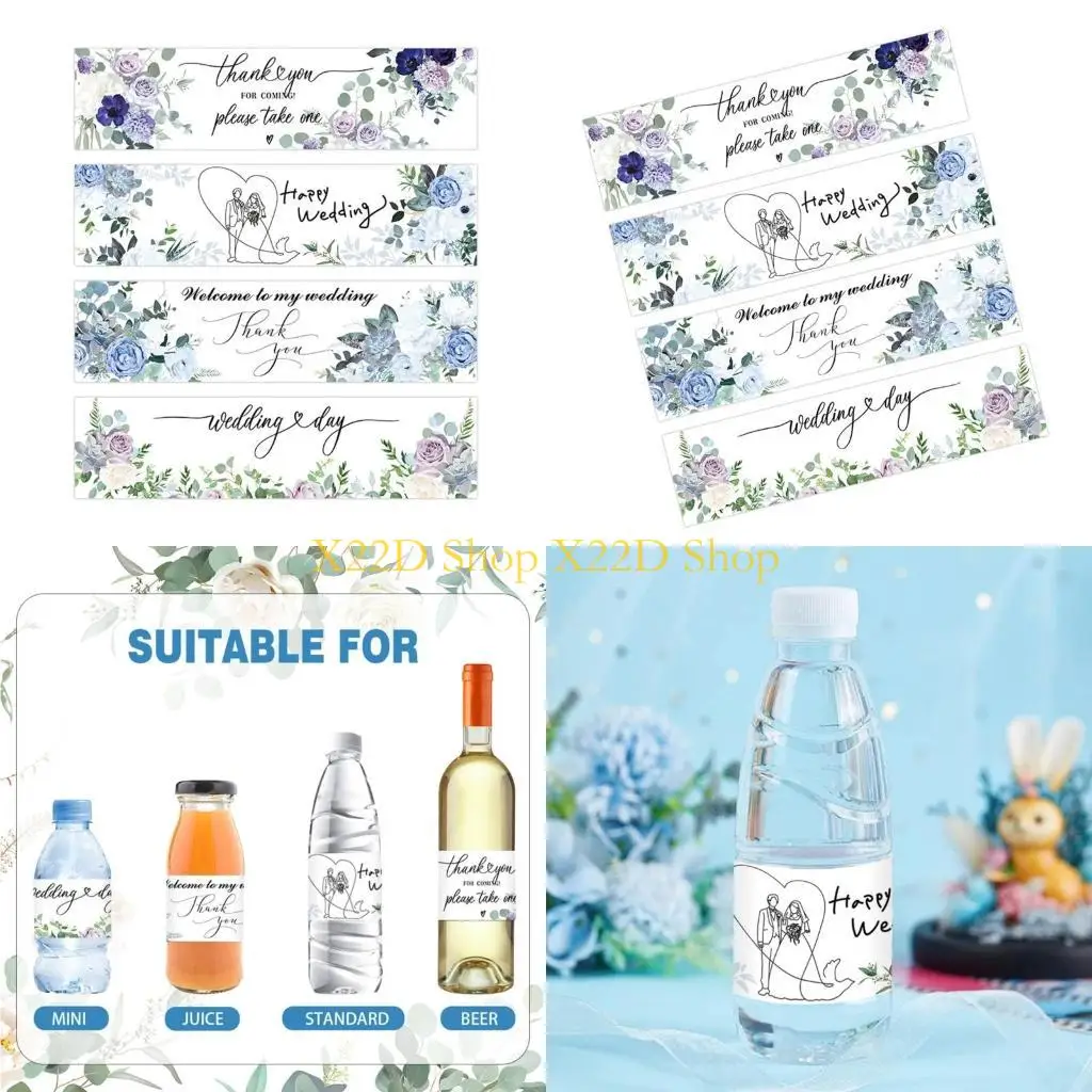 X22D Wedding Water Bottle Labels Thank You,Greenery Floral Water Bottle Wraps Sticker