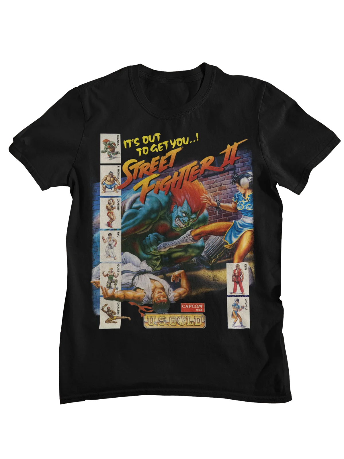 Camiseta Retro de Street Fighter II de Capcom, con Gráficos de Chun-Li, Blanka y Ryu, Estilo Arcade, de Algodón para Gamers