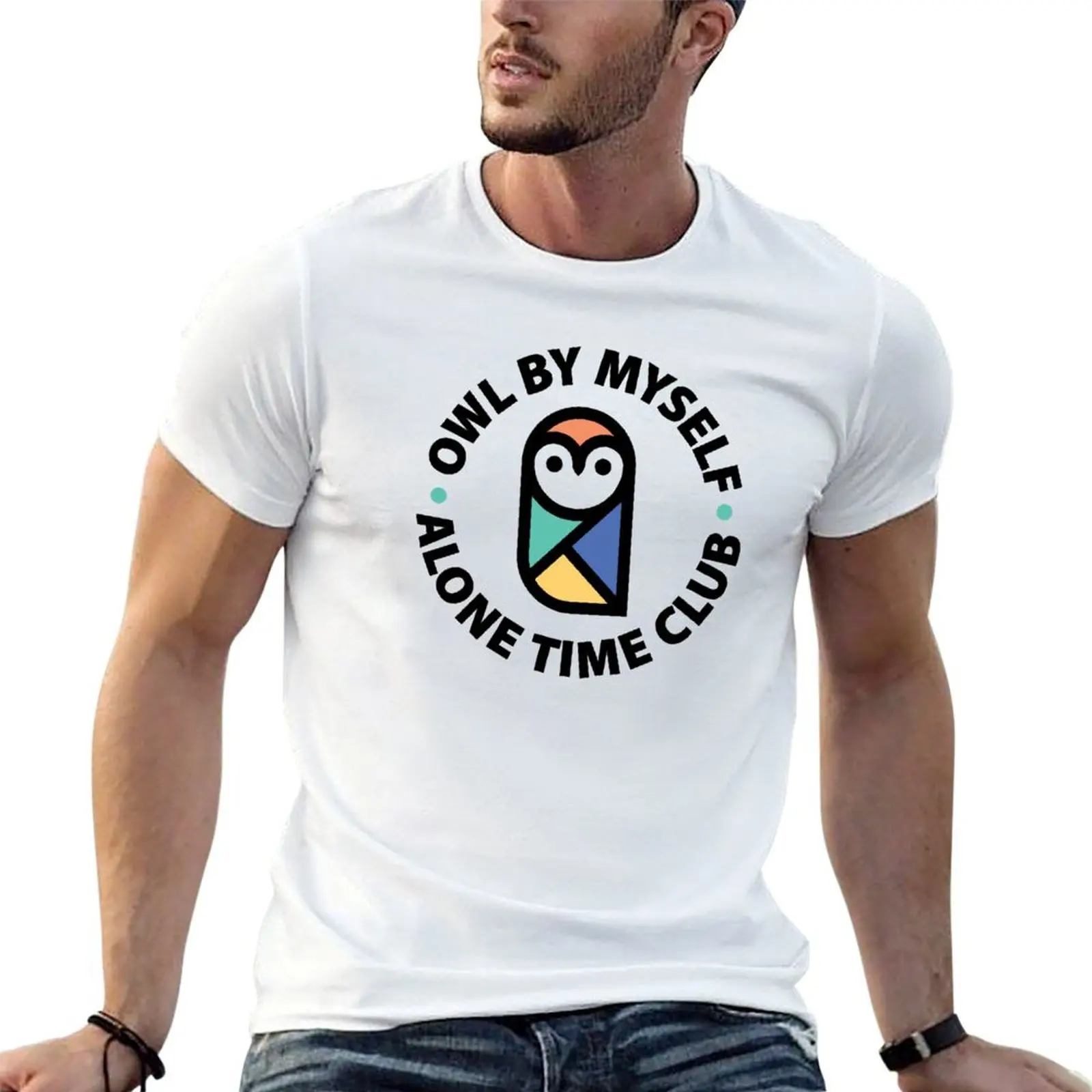 

Owl By Myself Alone Time Club T-Shirt t shirts for man pack cotton man t shirts for men casual T-Shirt