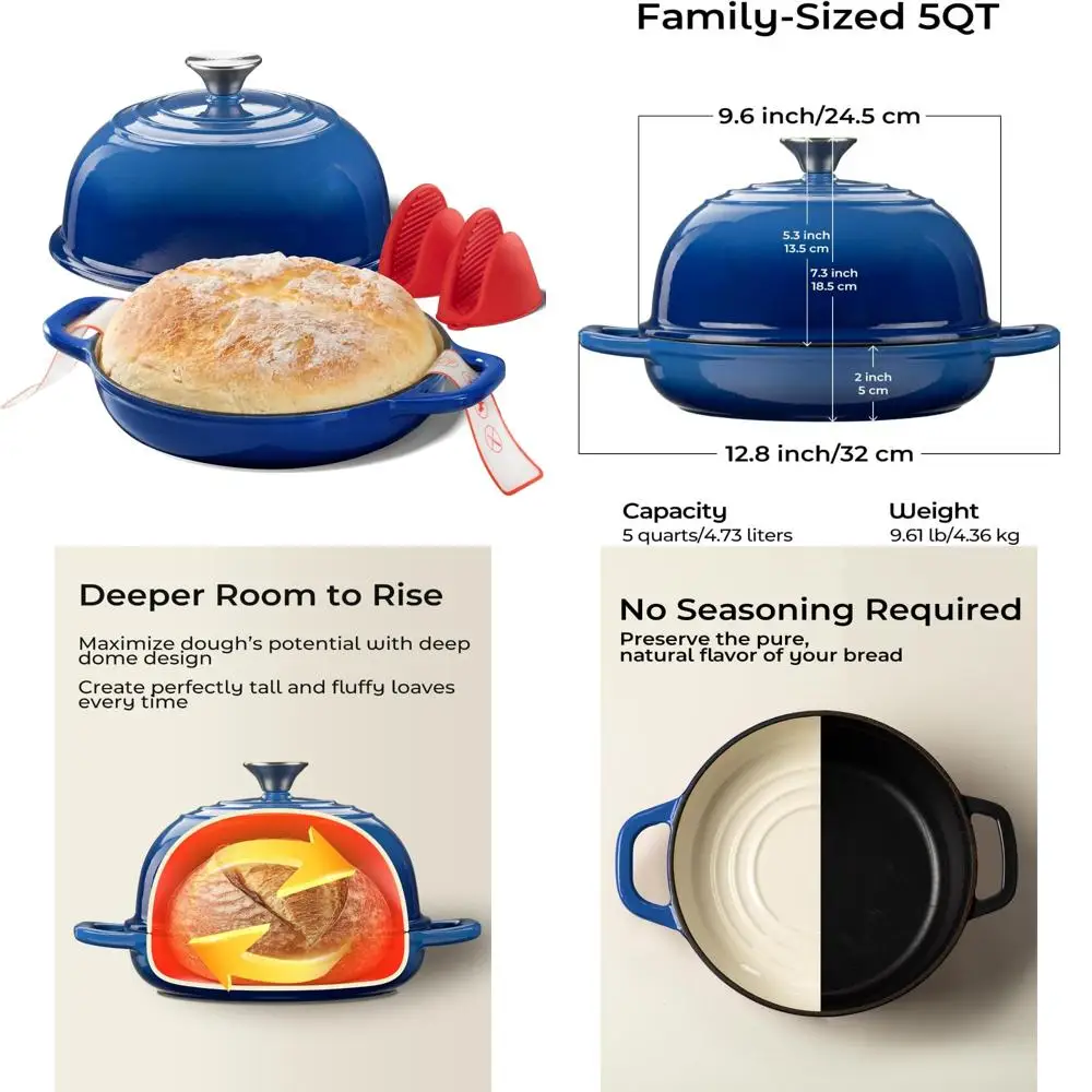 

Enameled Cast Iron Sourdough Bread Dutch Oven with Lid, 5 Quart Round Pot for Baking, Perfect for Homemade Bread Recipes
