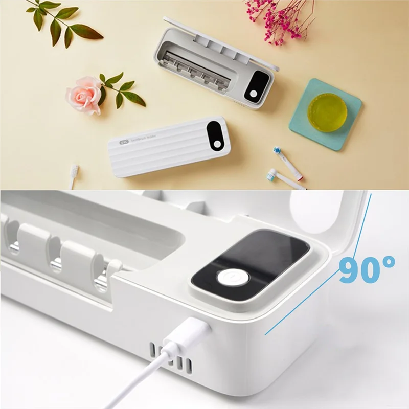 B07B-Smart Sanitizeri منظف فرشاة الأسنان القابل لإعادة الشحن بدون حفر مثبت على الحائط، منظم، حامل فرشاة