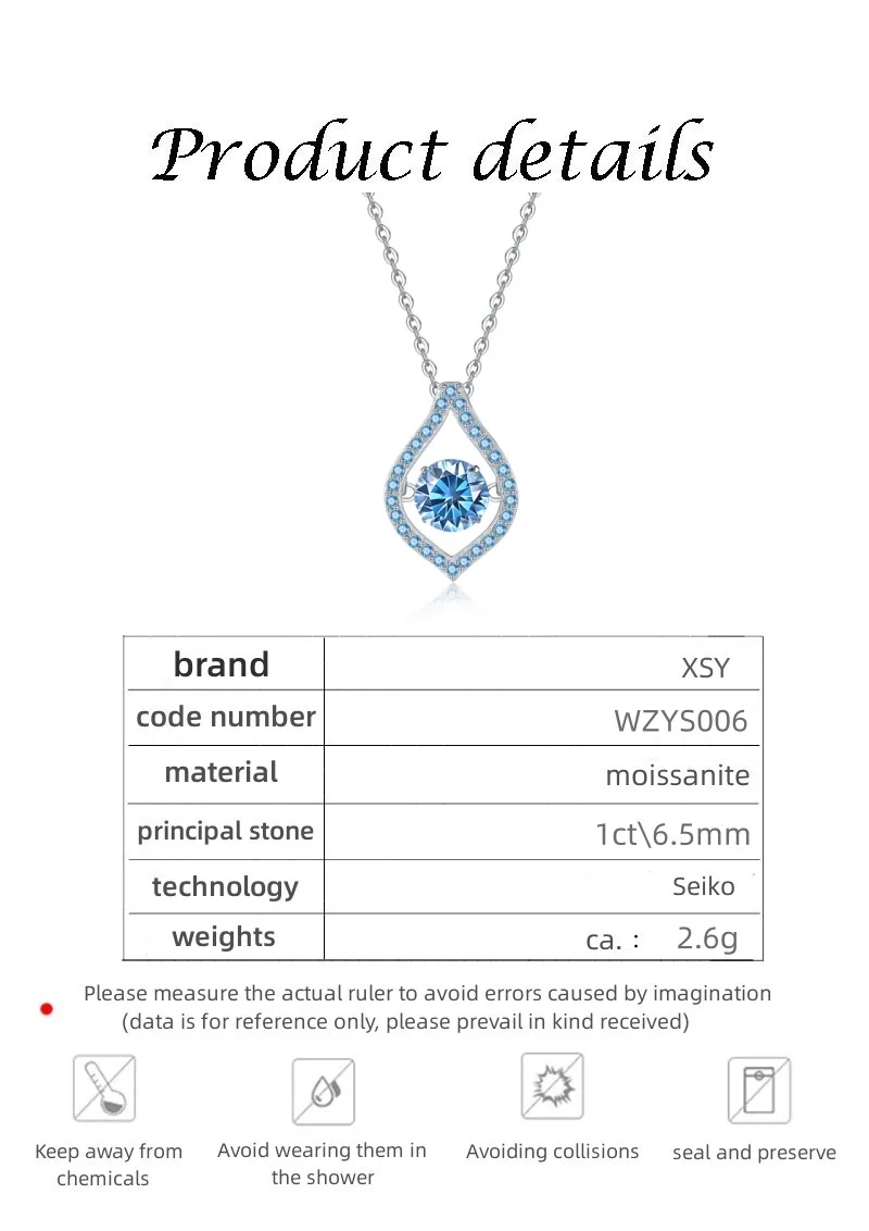 PT950 1Ct D Moissanite สร้อยคอผู้หญิง Klein สีฟ้าเต้นรําจี้เกาหลี Minimalist Design Platinum เครื่องประดับสําหรับแฟชั่น Lad