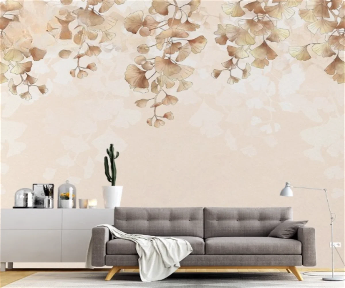 

Фотообои на заказ, скандинавские деревенские цветы, листья гинкго билоба, картина маслом, гостиная, спальня, фон, 3d обои