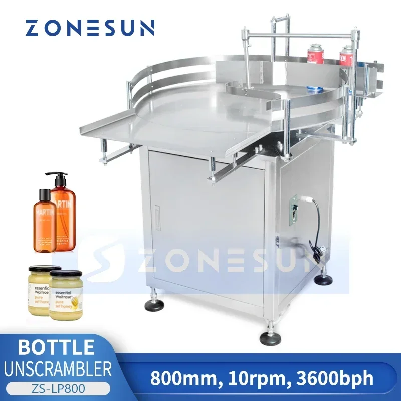 

ZONESUN ZS-LP800 Bottle Unscrambler Rotary Bottle Jar Turntable Plastic Glass Container Sorting For Packaging Production Line
