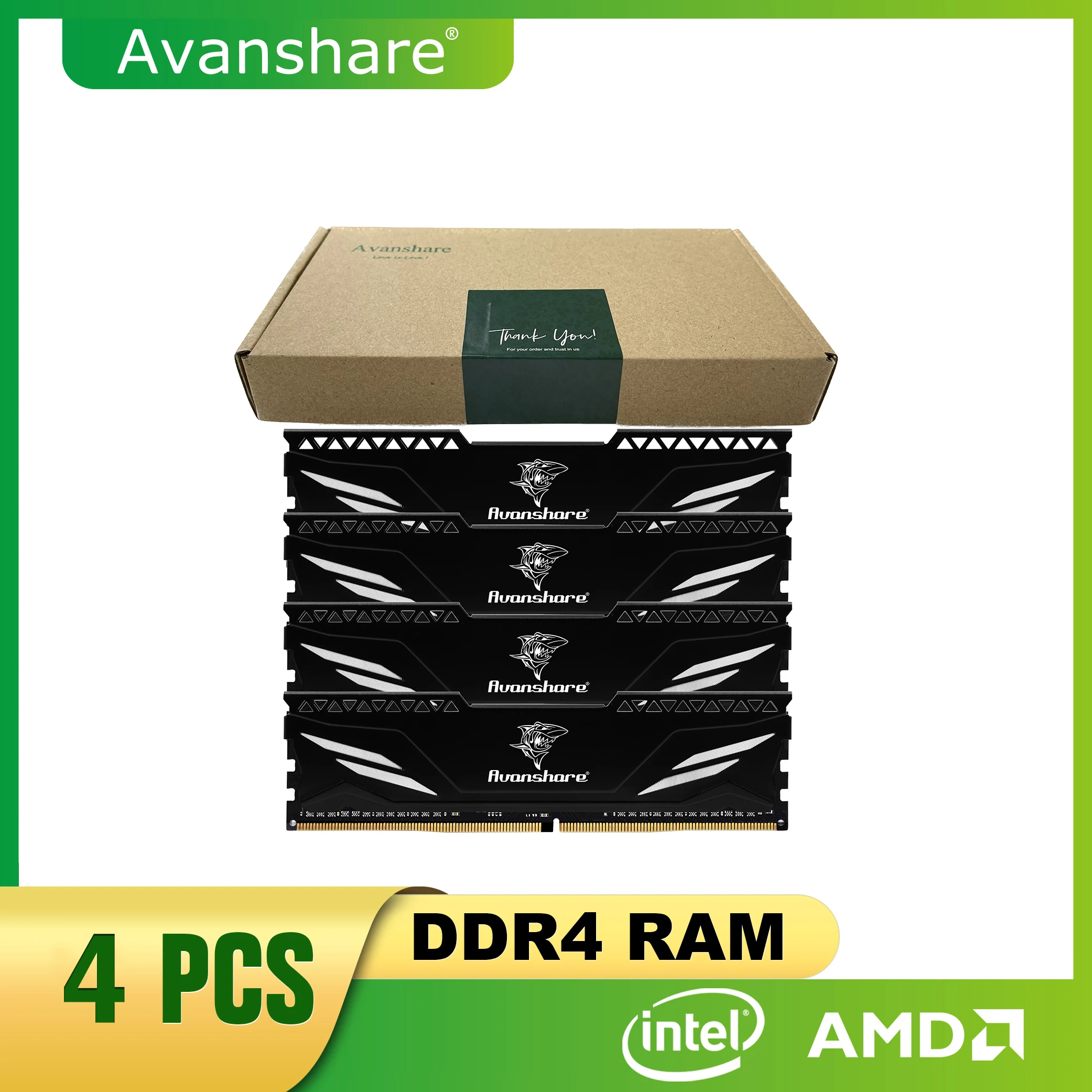 

Оперативная память Avanshare DDR4 8 ГБ 4 ГБ 16 ГБ 2400 2666 3200 МГц ПК теплоотвод 1 комплект 4 шт. черный радиатор для Intel AMD все материнские платы